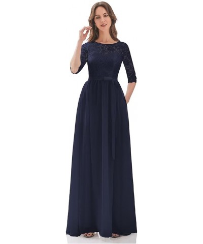 GORCENT Crew Neck Chiffon Mother of The Bride Dress A Line Lace Applique Wedding Guest Dress Ruched Long Formal Dress Steel G...