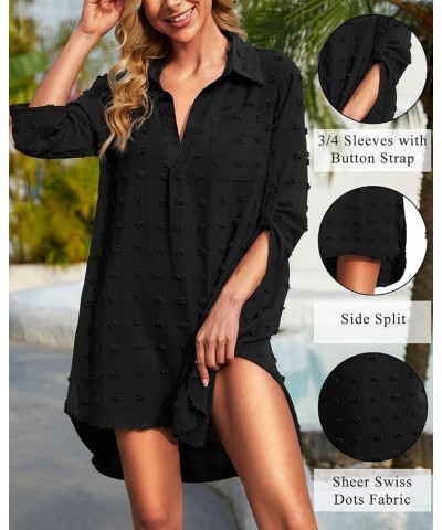 Swimsuit Cover Up Women Swiss Dots Bikini Swimwear Beach Bathing Suit Coverup Dress Shirt Black $15.89 Swimsuits