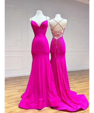 Silk Like Satin Bridesmaid Dresses for Women Wedding Guest Elastic Mermaid Prom Gowns Long Cross Back V-Neck Fuchsia $32.66 D...