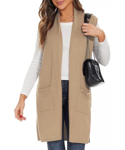 Women's Long Knit Cardigan Vest Casual Sleeveless Open Front Draped Duster Vest (Available in Plus Size) (Pocket)khaki $20.80...