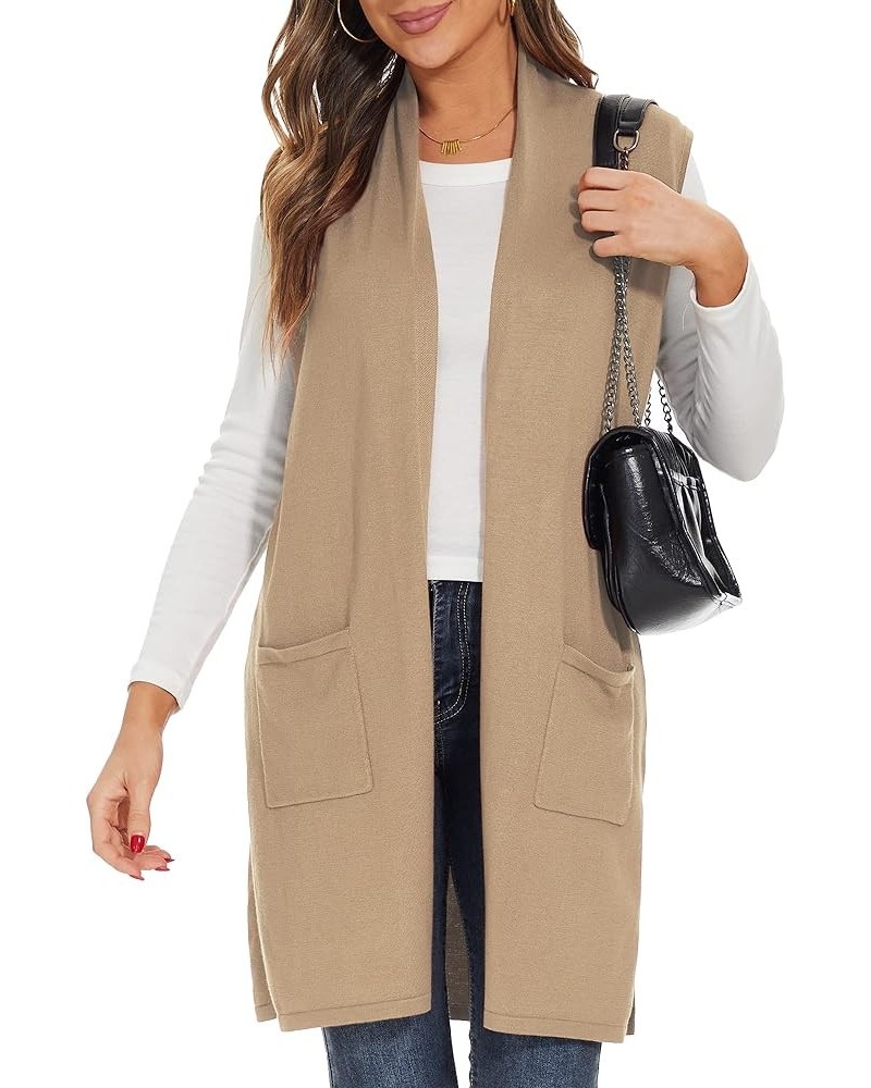 Women's Long Knit Cardigan Vest Casual Sleeveless Open Front Draped Duster Vest (Available in Plus Size) (Pocket)khaki $20.80...