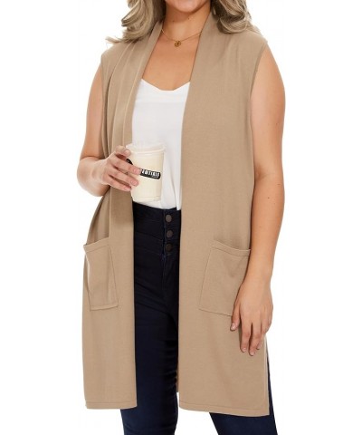 Women's Long Knit Cardigan Vest Casual Sleeveless Open Front Draped Duster Vest (Available in Plus Size) (Pocket)khaki $20.80...