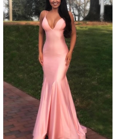 Silk Like Satin Bridesmaid Dresses for Women Wedding Guest Elastic Mermaid Prom Gowns Long Cross Back V-Neck Fuchsia $32.66 D...