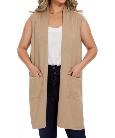 Women's Long Knit Cardigan Vest Casual Sleeveless Open Front Draped Duster Vest (Available in Plus Size) (Pocket)khaki $20.80...