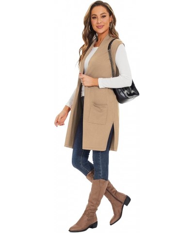 Women's Long Knit Cardigan Vest Casual Sleeveless Open Front Draped Duster Vest (Available in Plus Size) (Pocket)khaki $20.80...