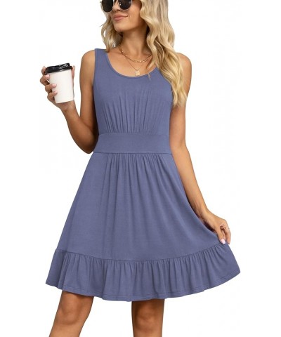 Women's Summer Casual U Neck Sundresses Pleated Knee Length Sleeveless Tank Dress Purple Grey $14.96 Dresses