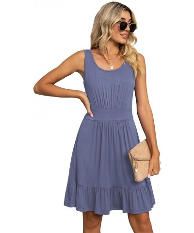 Women's Summer Casual U Neck Sundresses Pleated Knee Length Sleeveless Tank Dress Purple Grey $14.96 Dresses