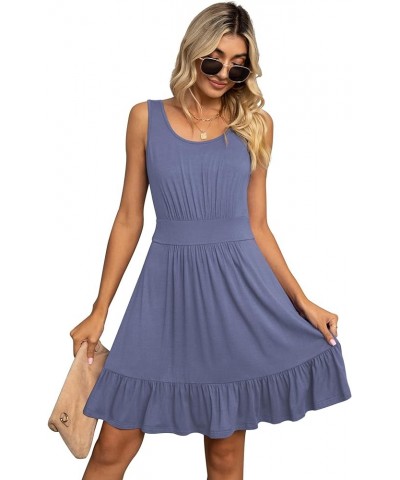 Women's Summer Casual U Neck Sundresses Pleated Knee Length Sleeveless Tank Dress Purple Grey $14.96 Dresses