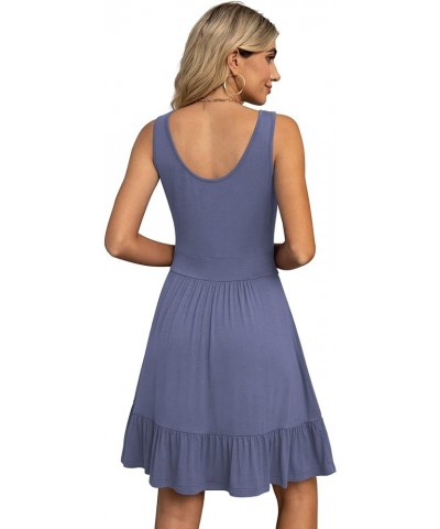 Women's Summer Casual U Neck Sundresses Pleated Knee Length Sleeveless Tank Dress Purple Grey $14.96 Dresses