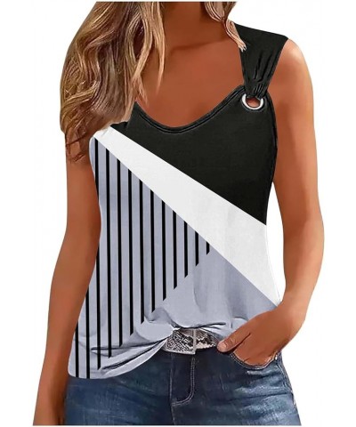 Geometric Tank Tops for Women Sleeveless Round Neck Top Knotted Summer Tops Casual Loose Fit Shirts 2024 Trendy Sky Blue-5 $3...