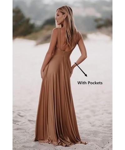 Women's V-Neck Prom Dress Long Bridesmaid Dresses with Slit Satin Evening Formal Gowns with Pockets Dusty Sage $29.14 Dresses