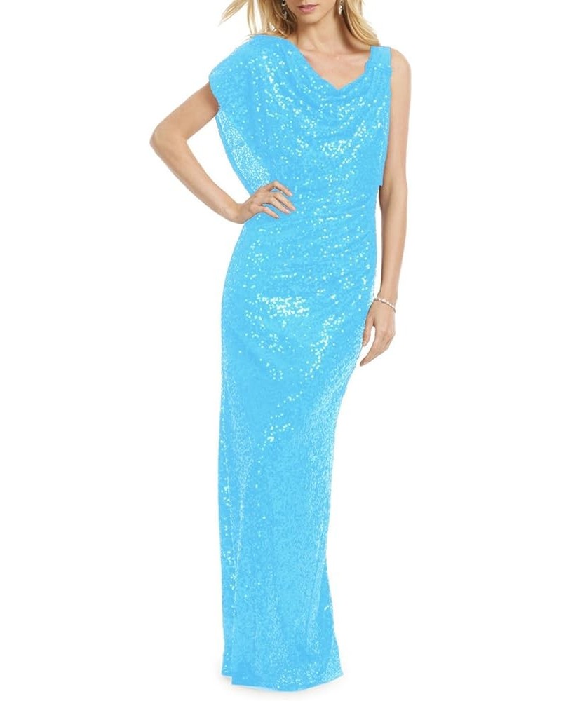 Women's Mermaid Sequin Evening Dresses Sparkly Long Formal Dress with Sleeves Blue One Sleeve $38.00 Dresses