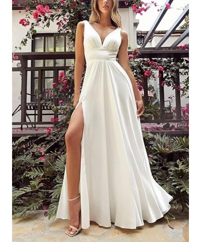 Women's V-Neck Prom Dress Long Bridesmaid Dresses with Slit Satin Evening Formal Gowns with Pockets Dusty Sage $29.14 Dresses