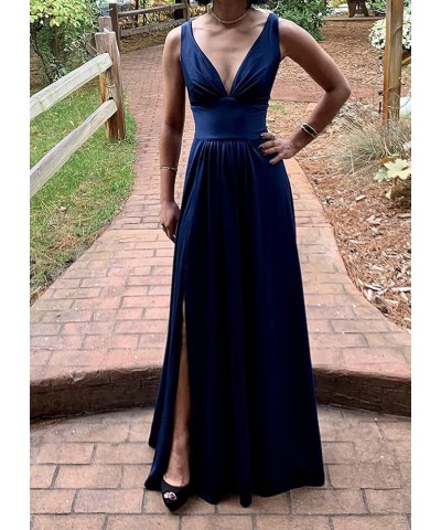 Women's V-Neck Prom Dress Long Bridesmaid Dresses with Slit Satin Evening Formal Gowns with Pockets Dusty Sage $29.14 Dresses