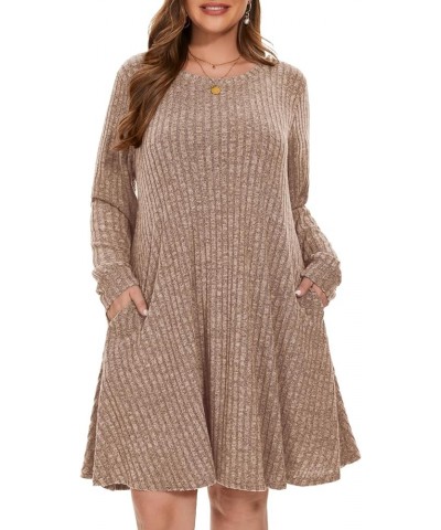 Women Plus Size Sweater Dress Plus Size Dresses Crew Neck Long Sleeve Casual Fall Winter Tunic Dress Pockets V-khaki $14.40 D...