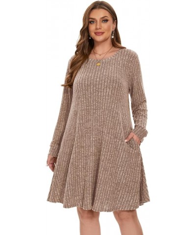 Women Plus Size Sweater Dress Plus Size Dresses Crew Neck Long Sleeve Casual Fall Winter Tunic Dress Pockets V-khaki $14.40 D...