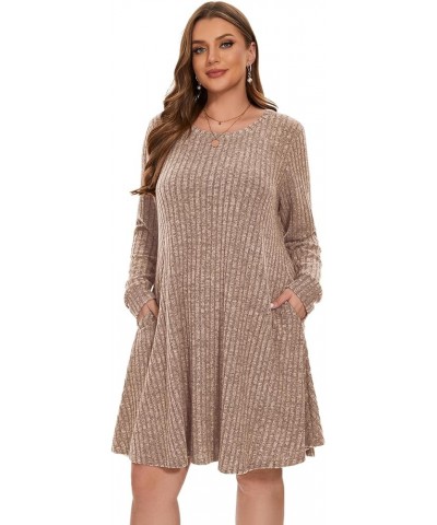 Women Plus Size Sweater Dress Plus Size Dresses Crew Neck Long Sleeve Casual Fall Winter Tunic Dress Pockets V-khaki $14.40 D...