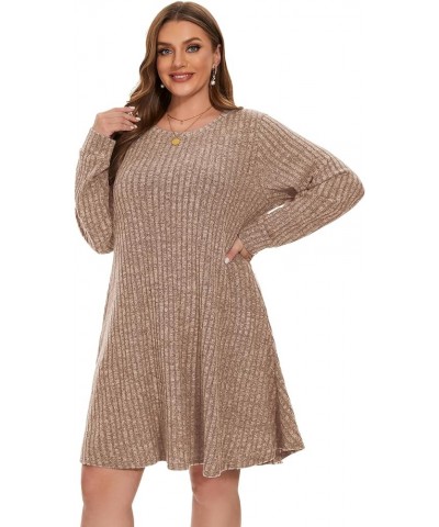 Women Plus Size Sweater Dress Plus Size Dresses Crew Neck Long Sleeve Casual Fall Winter Tunic Dress Pockets V-khaki $14.40 D...