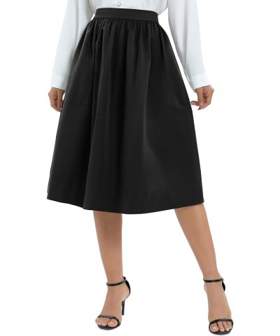 Women's Casual Elastic Waist Vintage A-Line Pleated Flared Midi Skirt with Pockets Black $9.94 Skirts