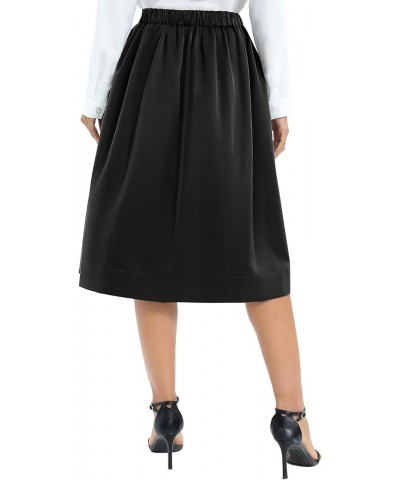 Women's Casual Elastic Waist Vintage A-Line Pleated Flared Midi Skirt with Pockets Black $9.94 Skirts