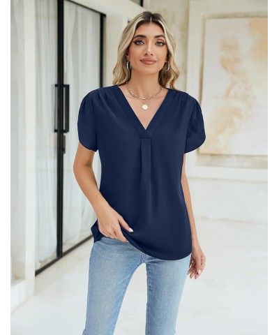 Women's Dressy Casual Blouses White Business Work Tops Petal Short Sleeve V Neck T Shirt Summer Outfits 2024 Blue $12.71 Blouses