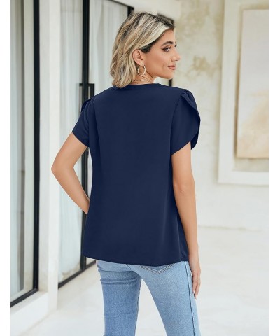 Women's Dressy Casual Blouses White Business Work Tops Petal Short Sleeve V Neck T Shirt Summer Outfits 2024 Blue $12.71 Blouses