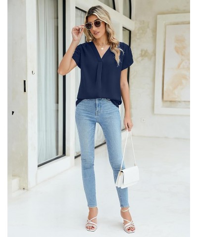 Women's Dressy Casual Blouses White Business Work Tops Petal Short Sleeve V Neck T Shirt Summer Outfits 2024 Blue $12.71 Blouses