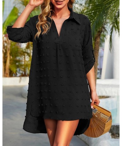 Swimsuit Cover Up Women Swiss Dots Bikini Swimwear Beach Bathing Suit Coverup Dress Shirt Black $15.89 Swimsuits