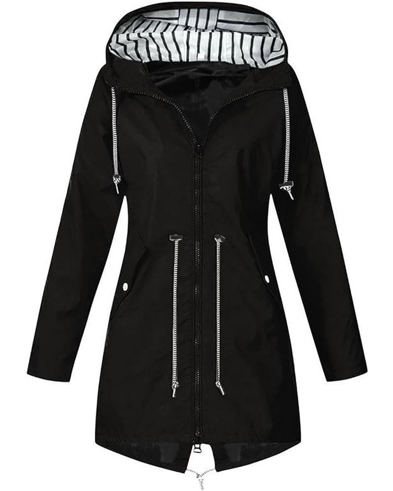 Womens Hooded Rain Coat Jacket Hooded Outerwear Rain Coat for Women Long Sleeve Sport Yoga Rain Coat 2024 D-u74 Black $6.62 C...