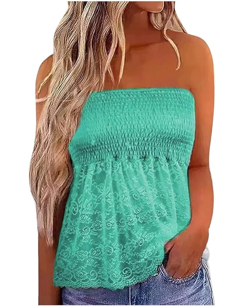 Womens Tube Tops Summer Casual Strapless Bandeau Backless Tanks Floral Sleeveless Blouse Sexy Loose Tunic Shirts F Green $6.8...