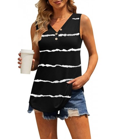 Womens 2023 Tank Top V Neck Sleeveless Summer Casual Basic Shirts Loose Fit Tunic Stripe Black $8.99 Tanks