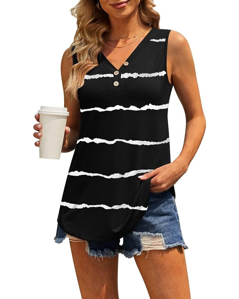 Womens 2023 Tank Top V Neck Sleeveless Summer Casual Basic Shirts Loose Fit Tunic Stripe Black $8.99 Tanks