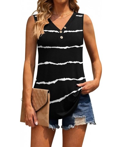 Womens 2023 Tank Top V Neck Sleeveless Summer Casual Basic Shirts Loose Fit Tunic Stripe Black $8.99 Tanks