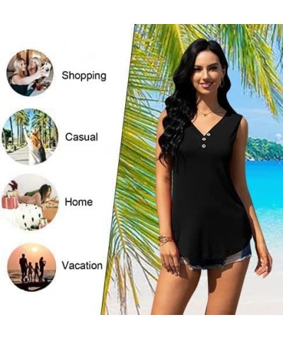 Womens 2023 Tank Top V Neck Sleeveless Summer Casual Basic Shirts Loose Fit Tunic Stripe Black $8.99 Tanks