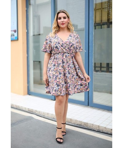 Womens Casual V-Neck Plus Size Summer Boho Swing Wrap Dress with Pockets NEM266 Blue Pink $20.51 Dresses