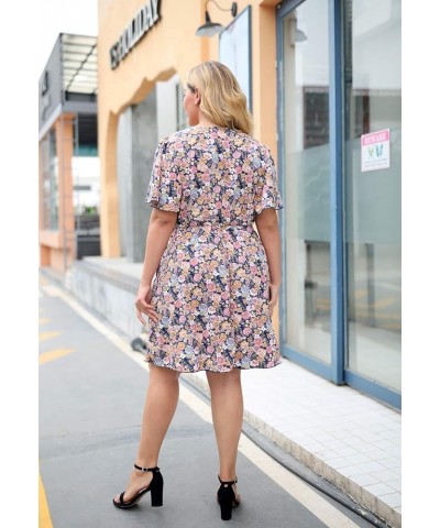 Womens Casual V-Neck Plus Size Summer Boho Swing Wrap Dress with Pockets NEM266 Blue Pink $20.51 Dresses