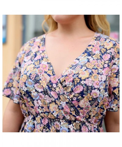 Womens Casual V-Neck Plus Size Summer Boho Swing Wrap Dress with Pockets NEM266 Blue Pink $20.51 Dresses