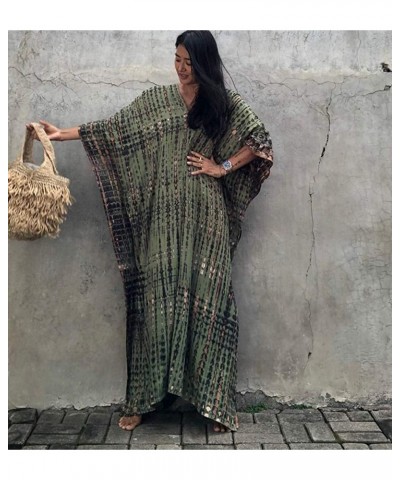 Caftan Dresses Plus Size Beach Cover up Caftans Army Green Stripe Print tie dye Vneck Kaftan Dresses Loose Cotton Caftans Kaf...