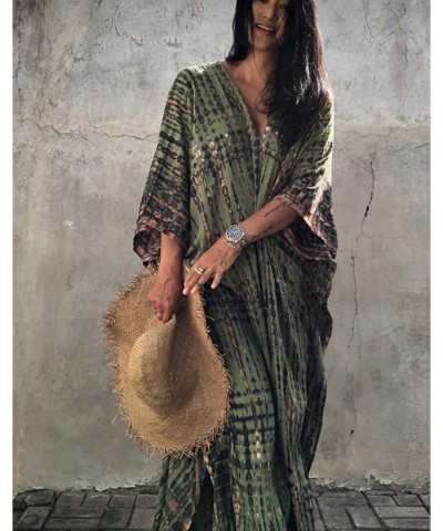 Caftan Dresses Plus Size Beach Cover up Caftans Army Green Stripe Print tie dye Vneck Kaftan Dresses Loose Cotton Caftans Kaf...