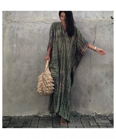 Caftan Dresses Plus Size Beach Cover up Caftans Army Green Stripe Print tie dye Vneck Kaftan Dresses Loose Cotton Caftans Kaf...