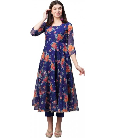 Indian Stitched Kurti for Womens With Pant and Dupatta | Rayon Readymade Printed Kurta Kurtis For Women Blue 1 $26.32 Tops