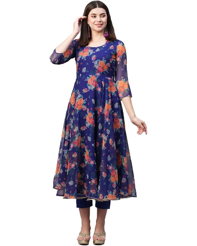 Indian Stitched Kurti for Womens With Pant and Dupatta | Rayon Readymade Printed Kurta Kurtis For Women Blue 1 $26.32 Tops