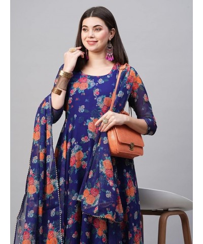 Indian Stitched Kurti for Womens With Pant and Dupatta | Rayon Readymade Printed Kurta Kurtis For Women Blue 1 $26.32 Tops