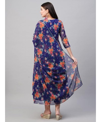 Indian Stitched Kurti for Womens With Pant and Dupatta | Rayon Readymade Printed Kurta Kurtis For Women Blue 1 $26.32 Tops