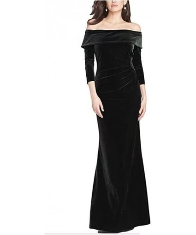 Women Off The Shoulder Velvet Prom Dresses Long Sleeve Elegant Formal Evening Gown for Winter ABCD78 Black $38.64 Dresses