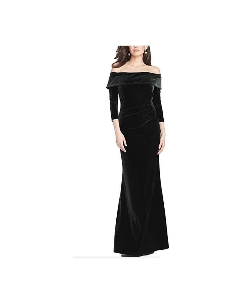 Women Off The Shoulder Velvet Prom Dresses Long Sleeve Elegant Formal Evening Gown for Winter ABCD78 Black $38.64 Dresses