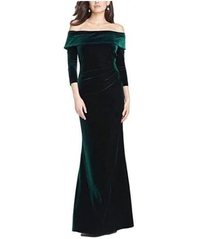 Women Off The Shoulder Velvet Prom Dresses Long Sleeve Elegant Formal Evening Gown for Winter ABCD78 Black $38.64 Dresses