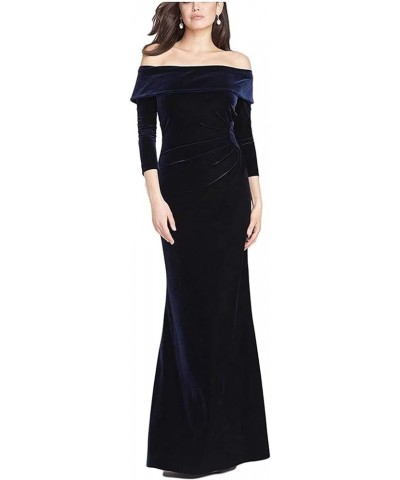 Women Off The Shoulder Velvet Prom Dresses Long Sleeve Elegant Formal Evening Gown for Winter ABCD78 Black $38.64 Dresses