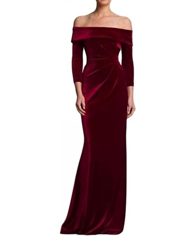 Women Off The Shoulder Velvet Prom Dresses Long Sleeve Elegant Formal Evening Gown for Winter ABCD78 Black $38.64 Dresses