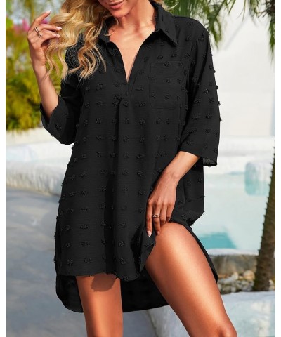 Swimsuit Cover Up Women Swiss Dots Bikini Swimwear Beach Bathing Suit Coverup Dress Shirt Black $15.89 Swimsuits